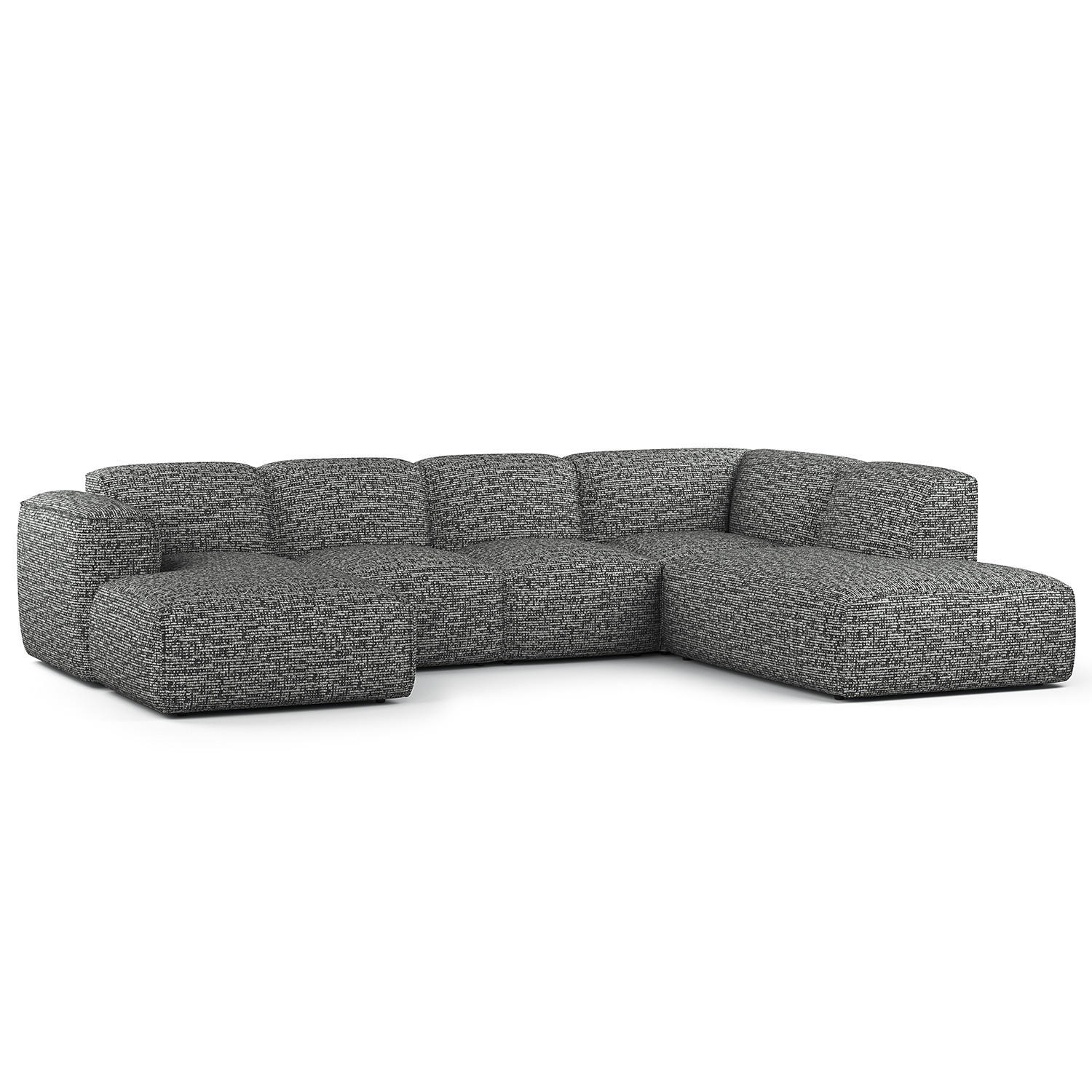 WOHNLANDSCHAFT mit Longchair - Schwarz/Grau, Kunststoff/Textil (325/71/235cm) - home24