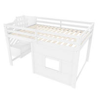 HOCHBETT 140/200 cm DE-03340, mit Stauraumtreppe und Fenster, in Weiß - Weiß, Holz/Holzwerkstoff (140/200cm) - ComfortXL