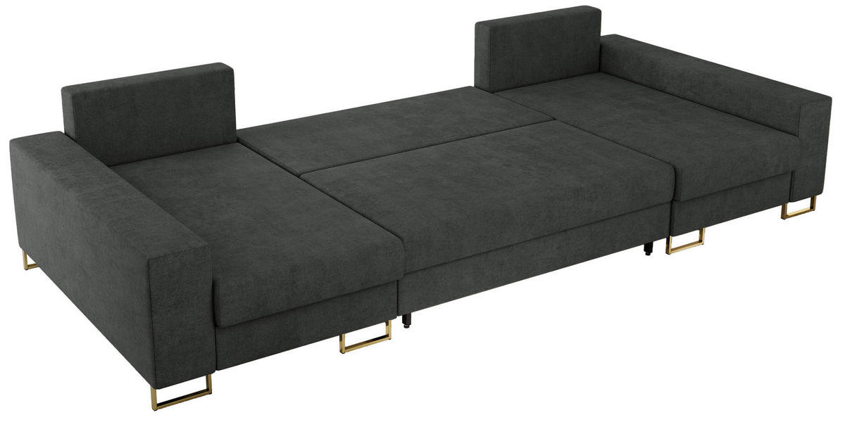 WOHNLANDSCHAFT DORIAN U Struktur Dunkelgrau - Dunkelgrau/Goldfarben, Textil/Metall (312/95/138cm) - MKS