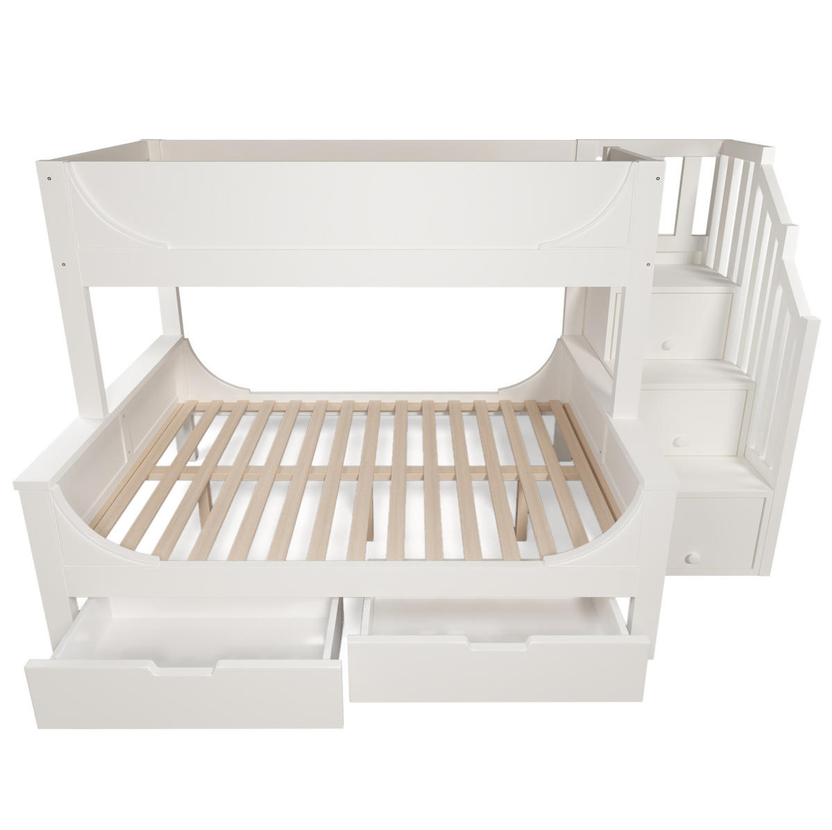 ETAGENBETT 90/140x200 cm aus Massivholz und MDF mit Leiterschrank und Schubladen Weiß - Weiß, Metall (90/200cm) - Modenvie