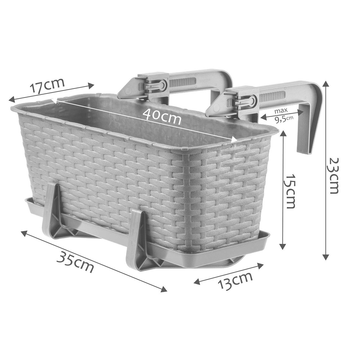 Blumentopf mit Untersetzer und 2 Griffe 40 cm, Grau - Grau, Kunststoff (17/40cm) - KADAX