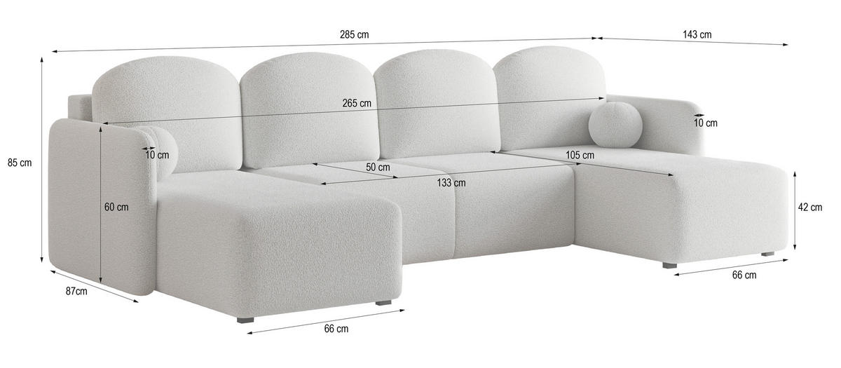 WOHNLANDSCHAFT NUBERO Kupferfarben Boucle-Stoff mit Schlaffunktion - Kupferfarben, Holz (220/85/143cm) - MASSENO