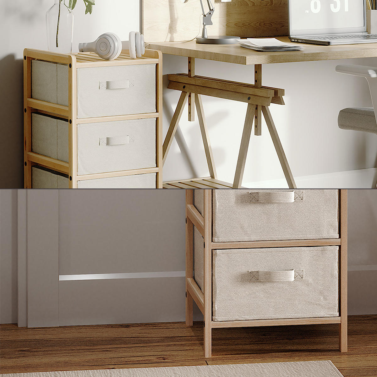 KOMMODE Bruno Beige 34.5 x 67 cm mit 3 Stoffschubladen - Beige/Naturfarben, Holzwerkstoff (34.5/67/36.5cm) - Vicco