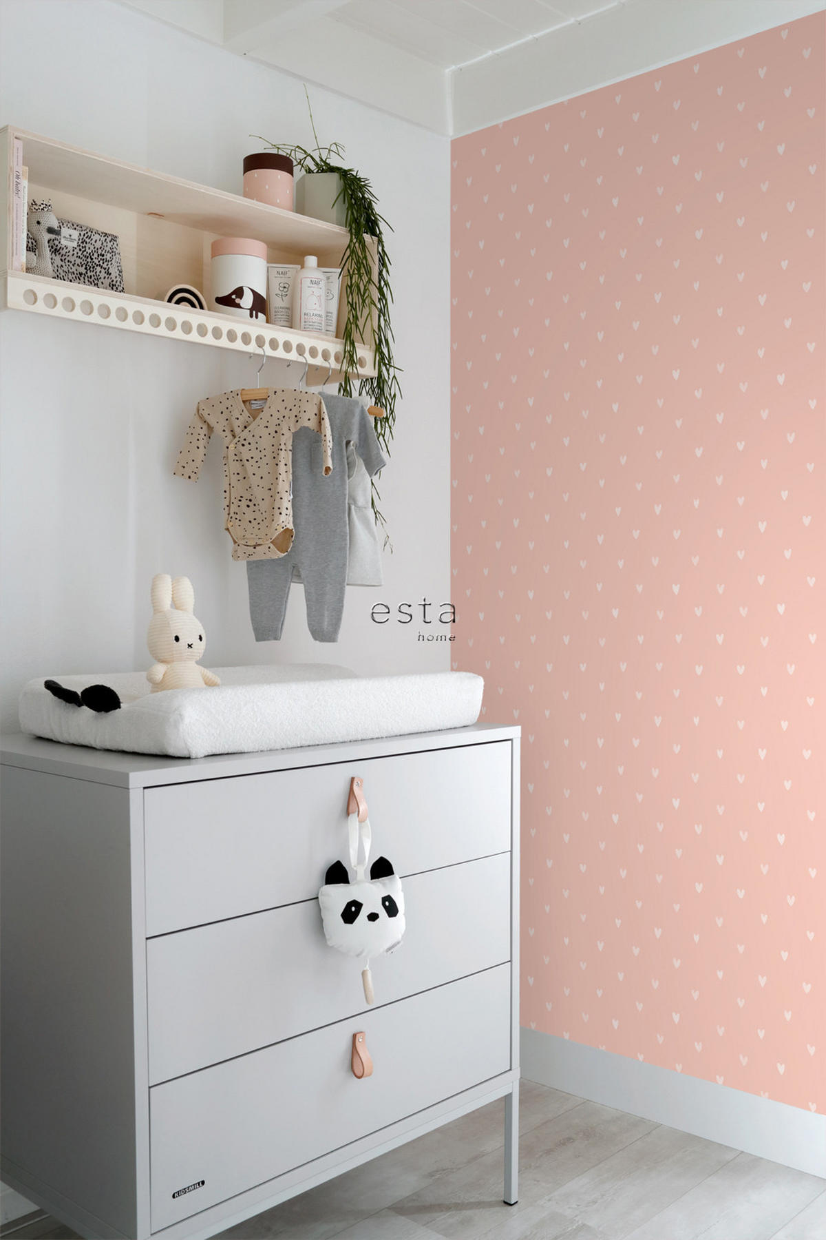 TAPETE Herzchen 53 cm x 10.05 m - Pink, Papier (53/0.1cm) - ESTAhome