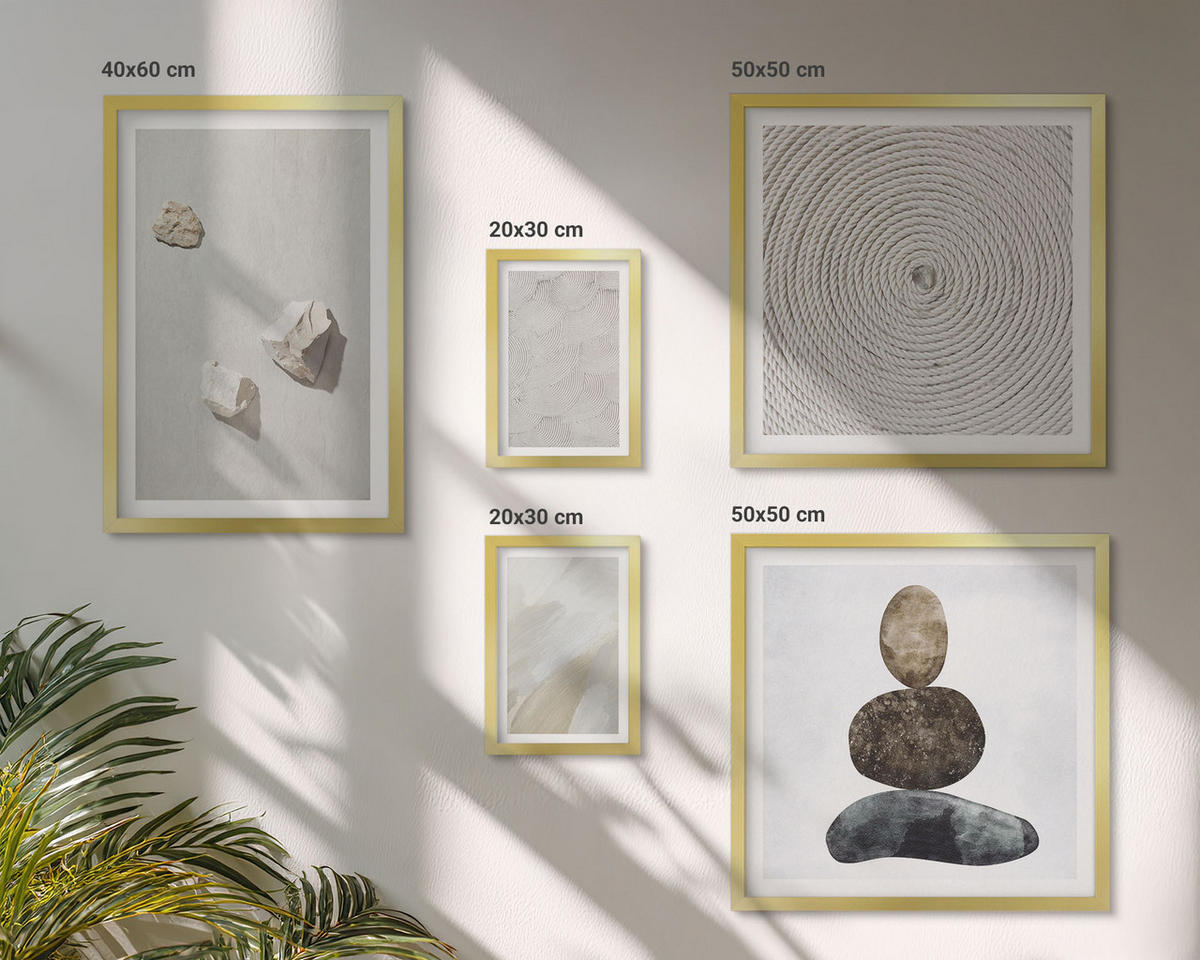 BILDER SET 5er Set - 50x50 cm & 20x30 cm & 40x60 cm Goldrahmen - Sandsteine moderne Farbe - Goldfarben, Kunststoff (40/60cm) - TULUP