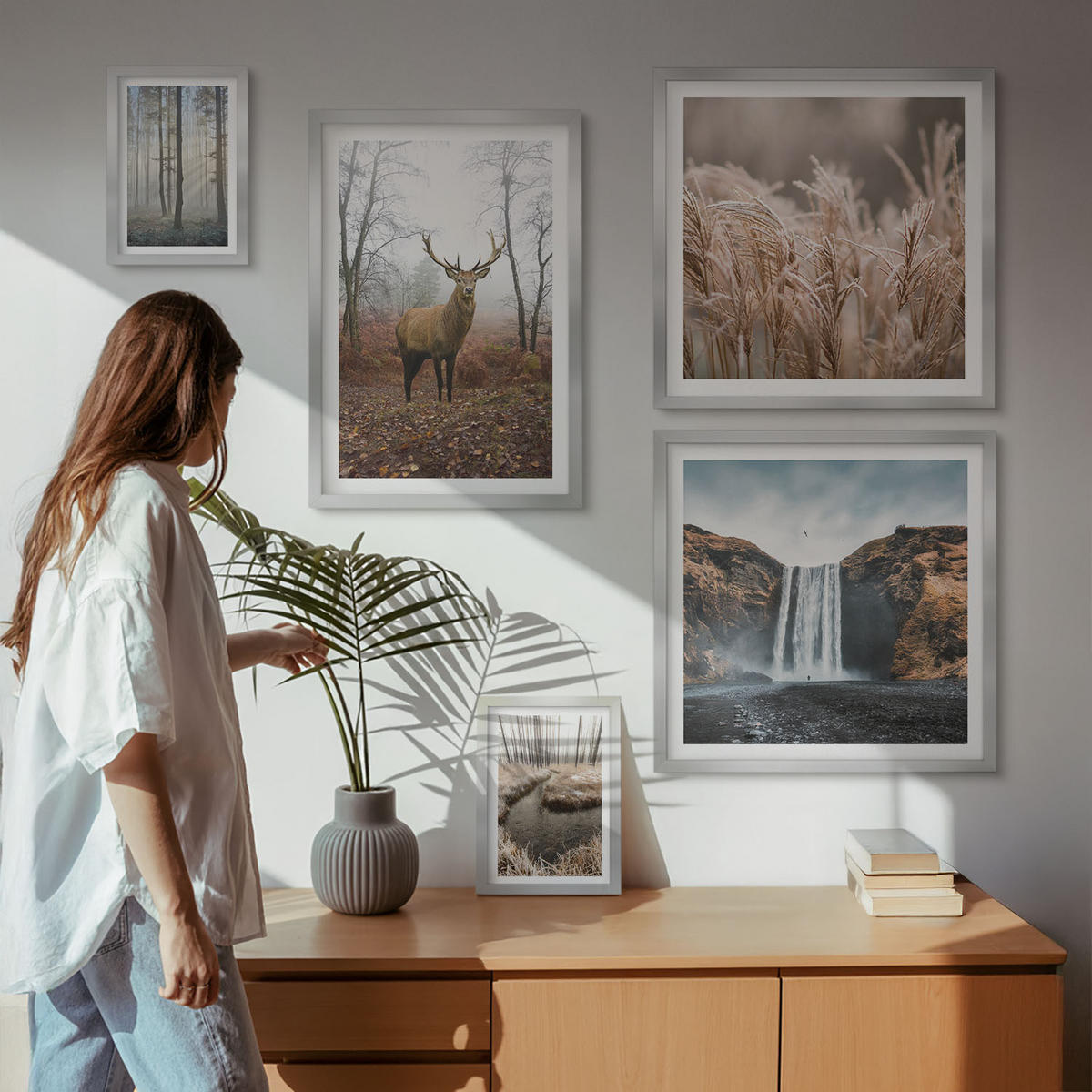 BILDER SET 5er Set - 50x50 cm & 20x30 cm & 40x60 cm Silberner Rahmen - Die charmanten Straßen der Hafenstädte - Silberfarben, Kunststoff (40/60cm) - TULUP