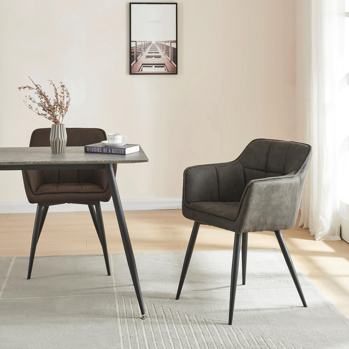 KŘESLO S PODRUČKAMI Birmingham - černá/tmavě šedá, kov/textil (57/81/53cm) - [en.casa]
