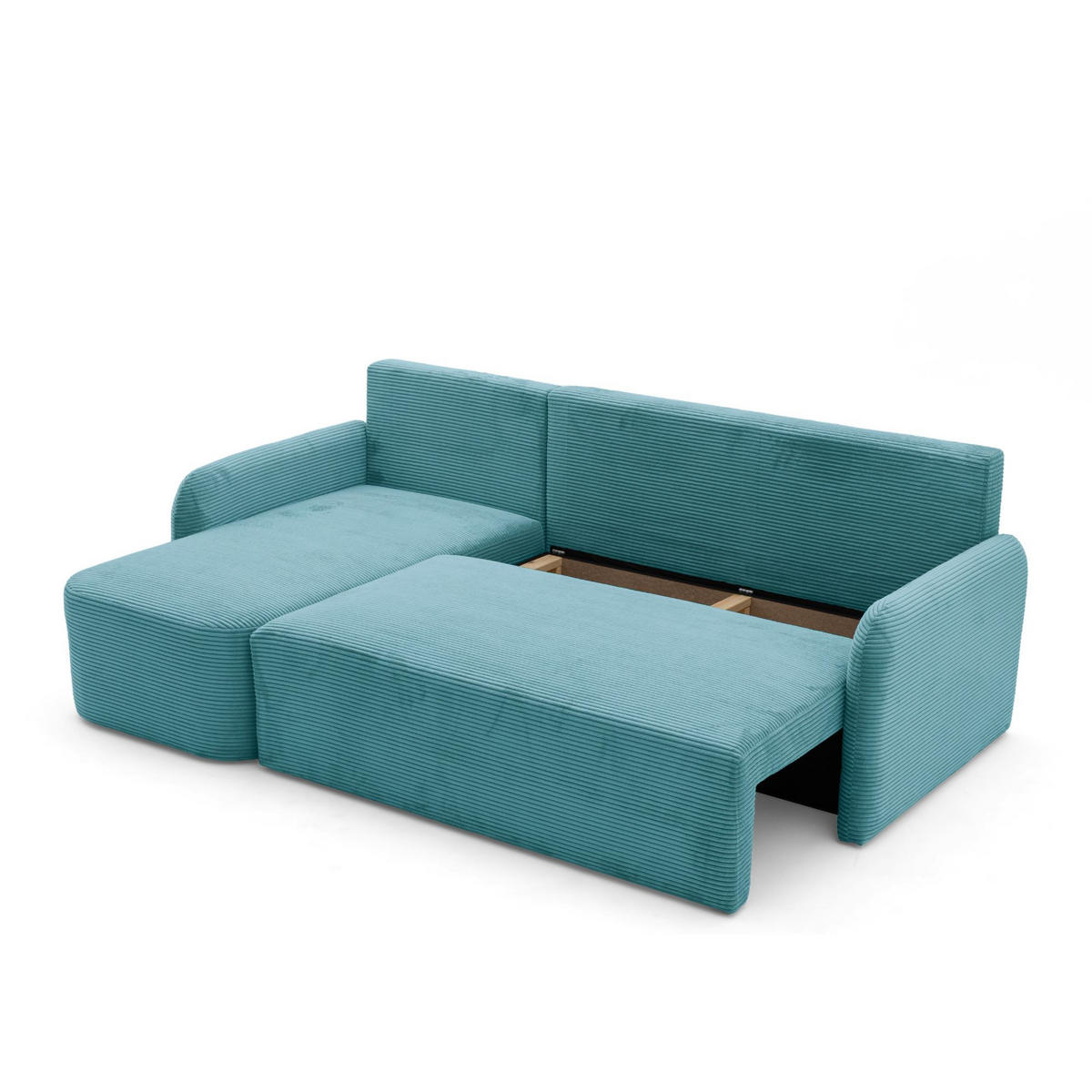 ECKSOFA CASPER L Links mit Schlaffunktion 132x198 Cord Blau - Blau/Schwarz, Holz/Kunststoff (217/145cm) - NACANAPA