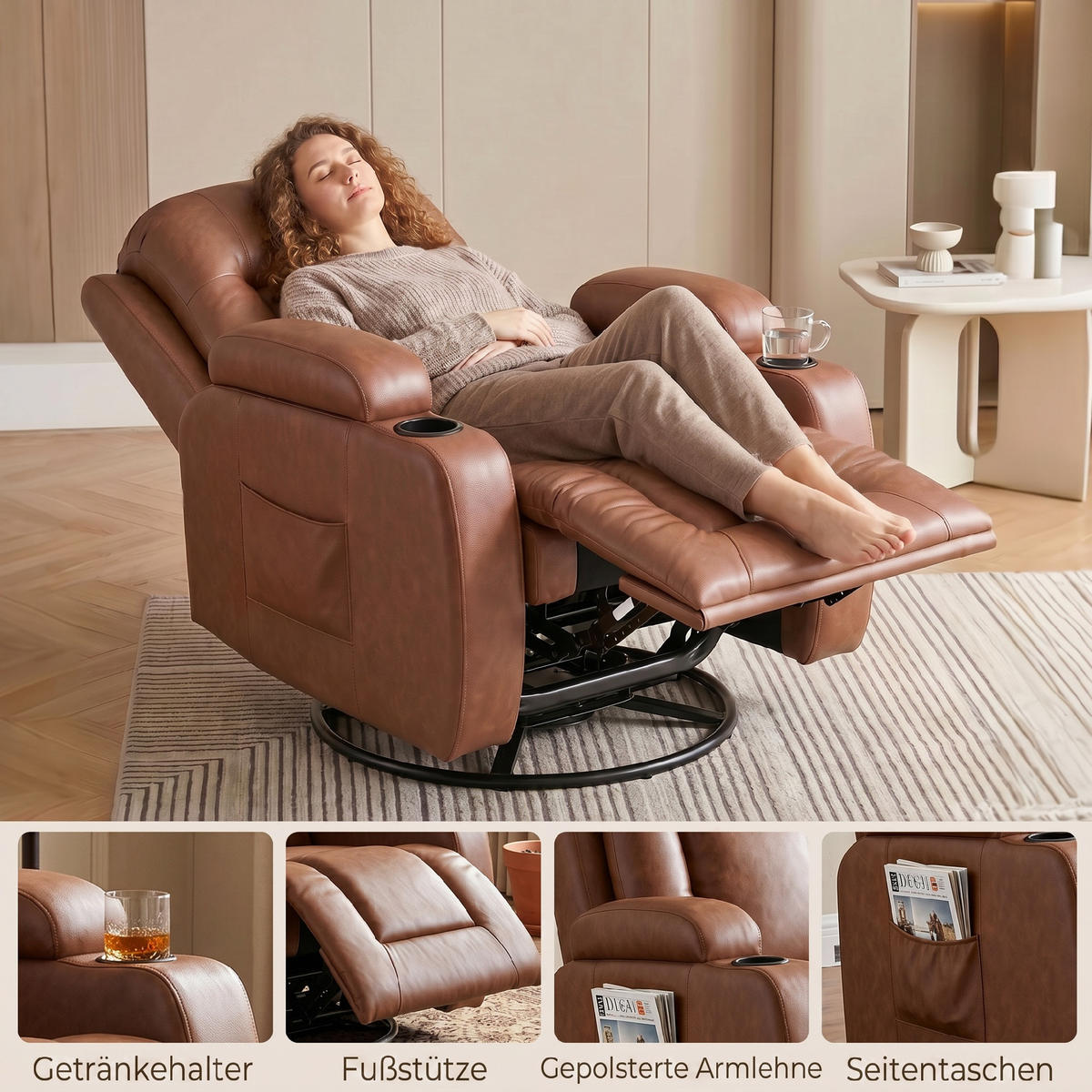 MASSAGESESSEL Kunstleder Hellbraun - Hellbraun/Schwarz, Kunststoff/Metall (85/104/94cm) - HOMCOM
