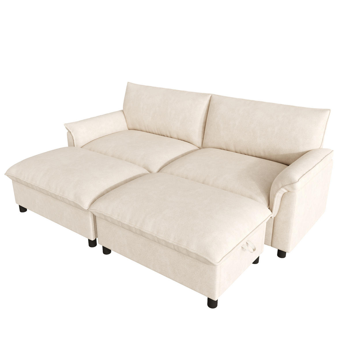 ECKSOFA 216/77/82 cm mit Schlaffunktion, beweglichem Fußhocker und Stauraum aus Chenille, Beige - Beige, Textil (216/77cm) - Redom