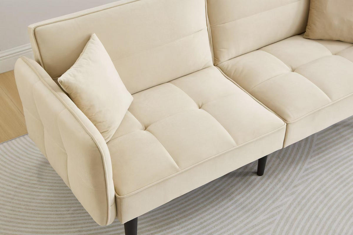 SCHLAFSOFA 2-in-1 mit Samtbezug und Armlehnen - Beige, Kunststoff (176/76/78cm)