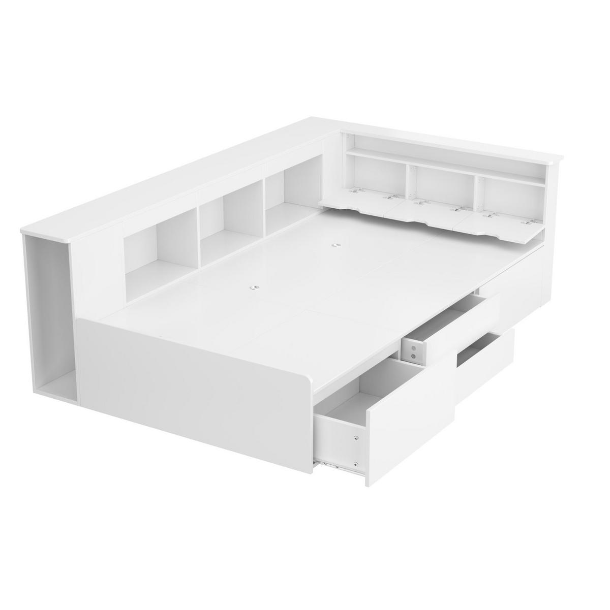 KINDERBETT 90/200 cm mit 4 Schubladen, Bücherregal und Stauraumschrank, Weiß - Weiß, Holzwerkstoff (90/200cm) - Redom