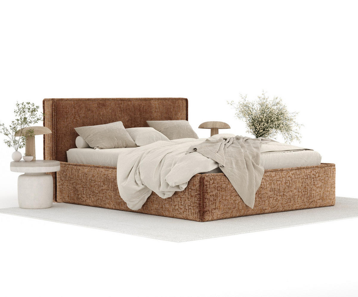 POLSTERBETT Lounge Dunkelorange 200/200 cm im Chenille-Stoff - Dunkelorange/Naturfarben, Holz/Holzwerkstoff (200/200cm) - Maison de Reve