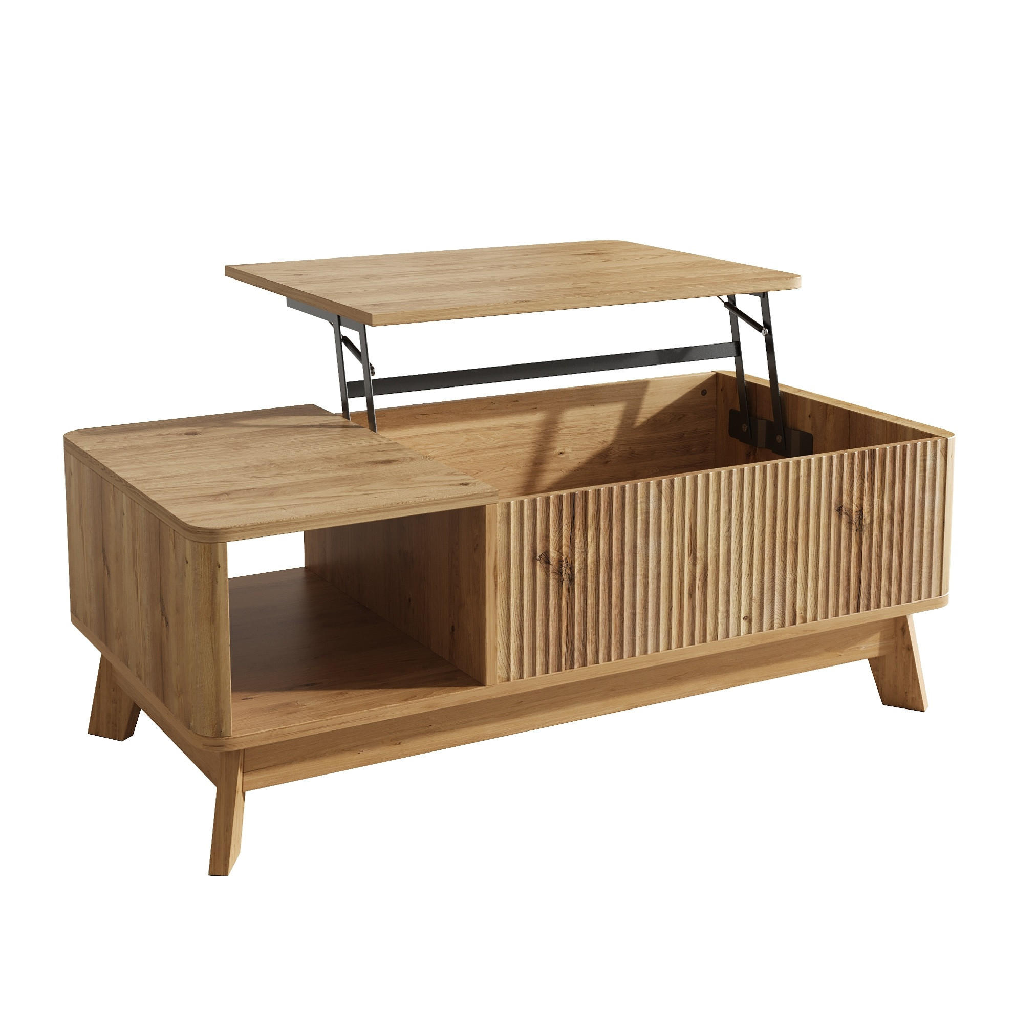 COUCHTISCH aus MDF 95x48x50 cm in Natur mit höhenverstellbarer Tischplatte - Naturfarben, Holzwerkstoff (95/48/50cm) - Modfu