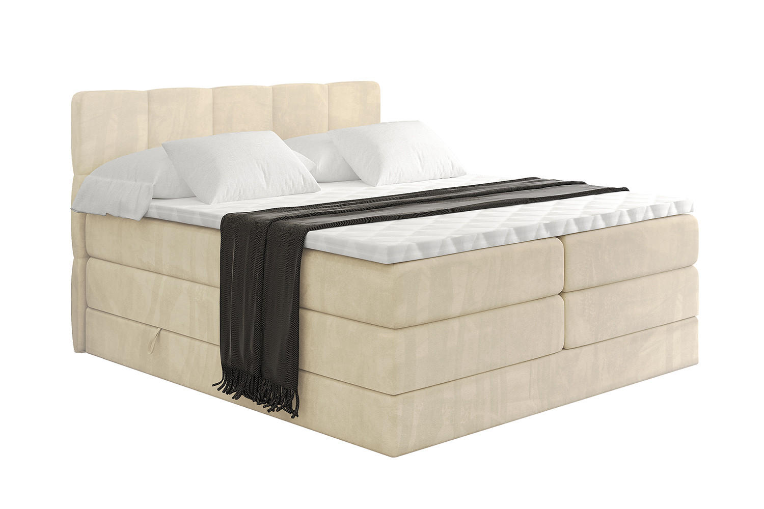 BOXSPRINGBETT mit Matratze H3|H4 und Lattenrost - LIRO KING-200x200 - Beige Monolith - Beige, Holzwerkstoff (200/200cm) - ALTDECOR
