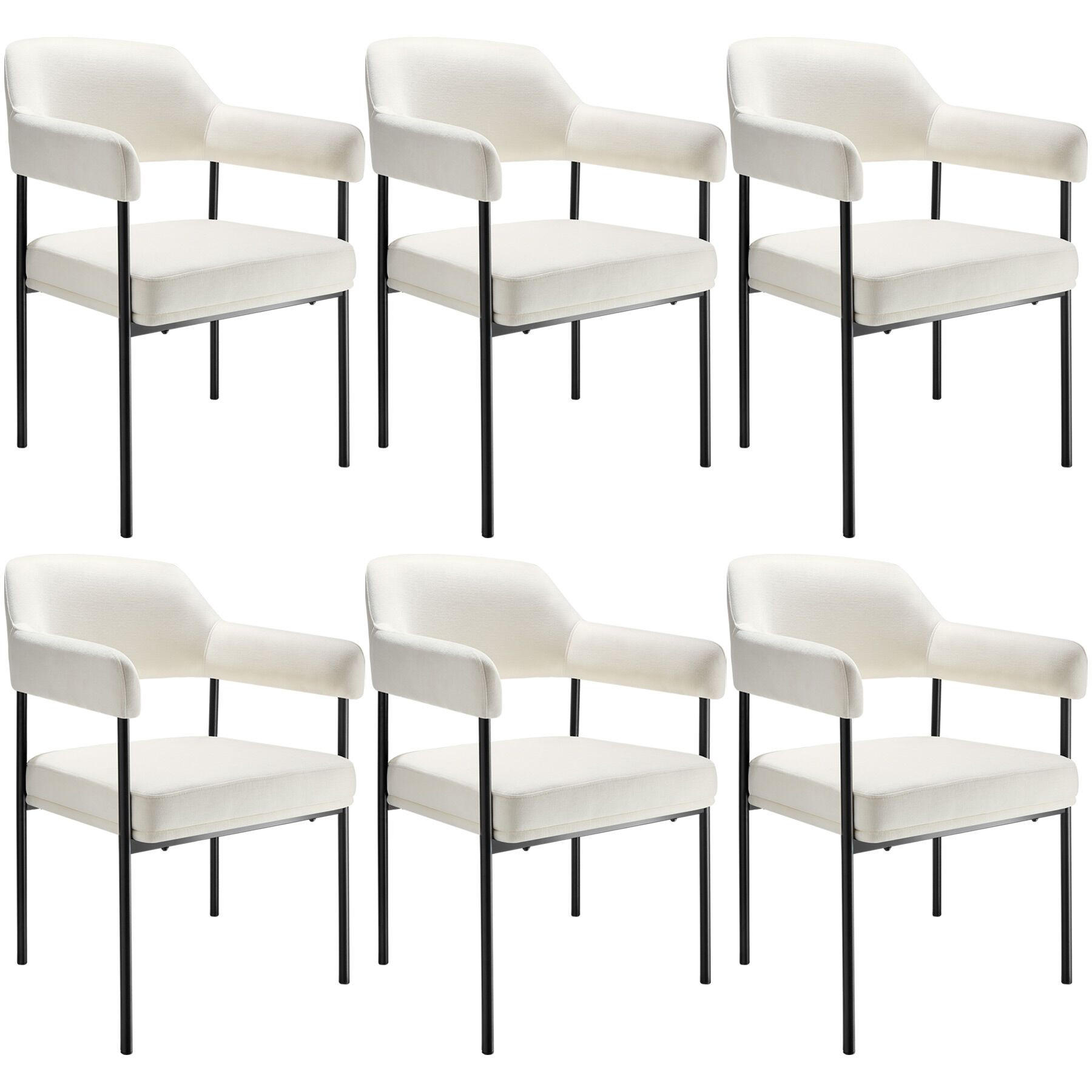 ARMLEHNSTUHL 6er Set Doé 58 x 62 x 85 cm Samtoptik off-white - Weiß/Samtahornfarben, Textil (58/85/62cm) - tectake