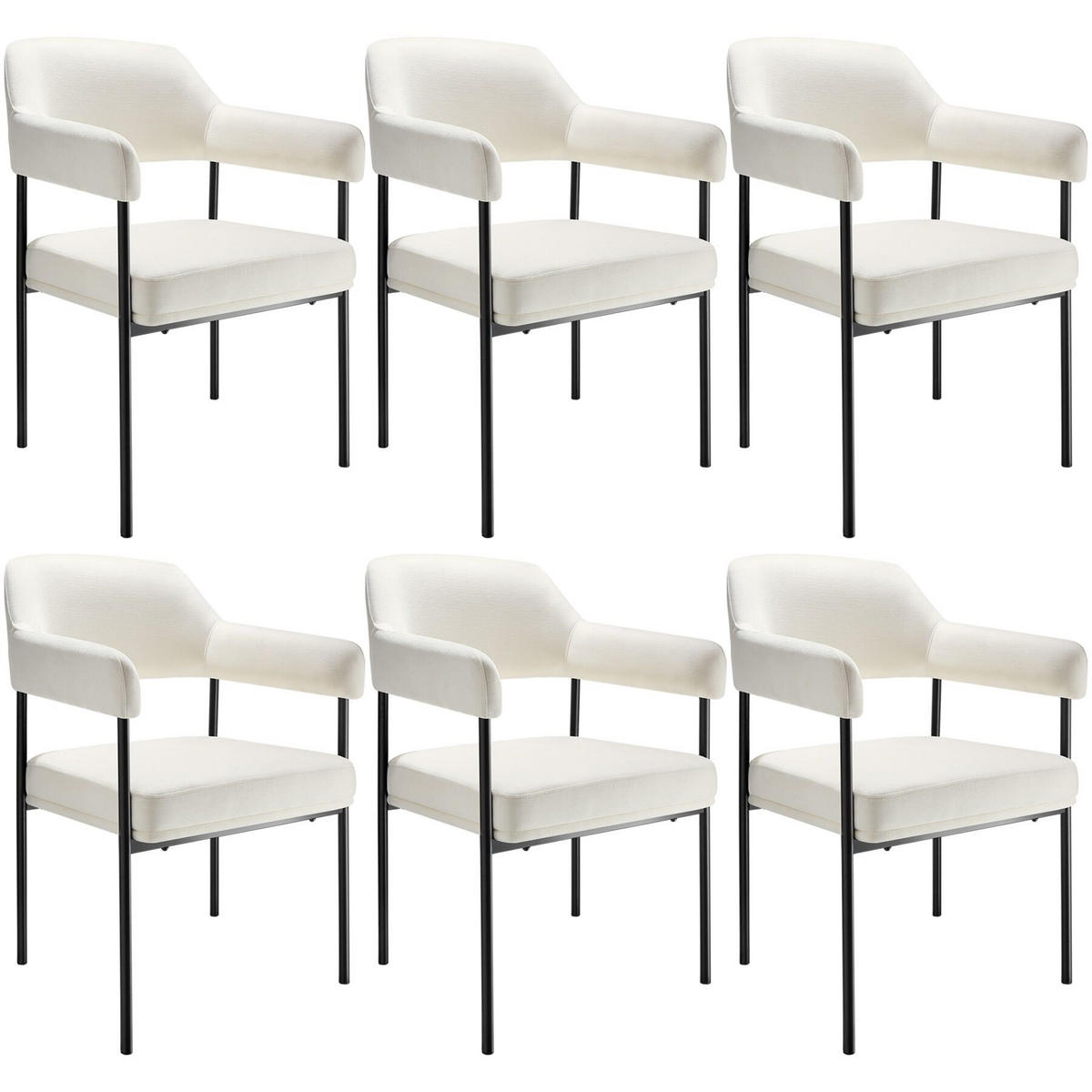 ARMLEHNSTUHL 6er Set Doé 58 x 62 x 85 cm Samtoptik off-white - Weiß/Samtahornfarben, Textil (58/85/62cm) - tectake