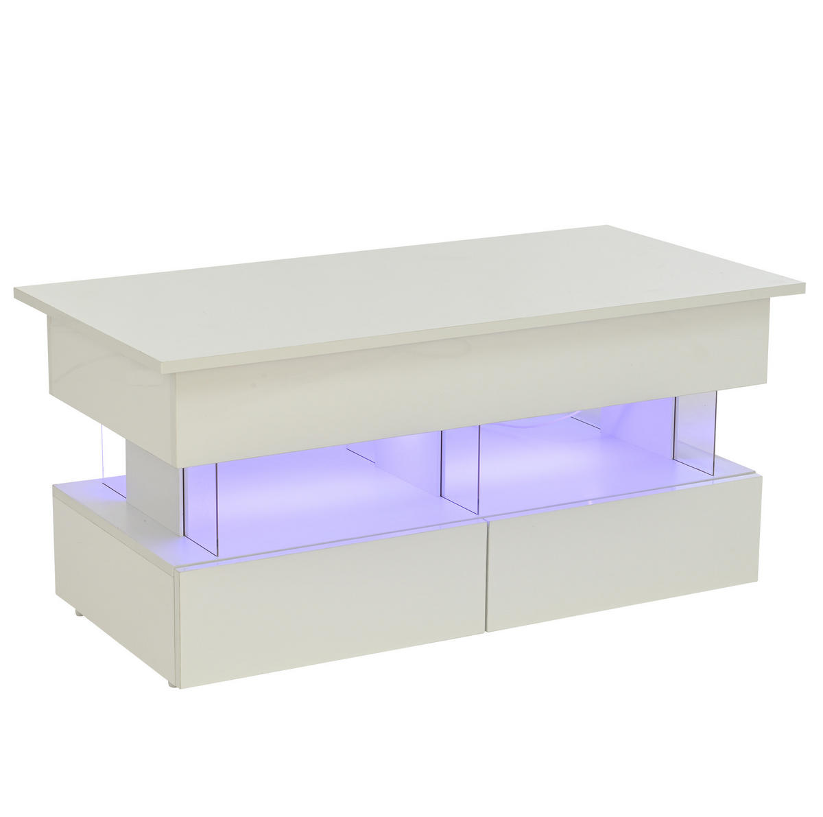 KLUB stolić 100/50/46 cm bijeli od MDF-a i akrila s podiznom pločom i LED osvjetljenjem - bijela, drvni materijal (120/50/46cm) - OKWISH