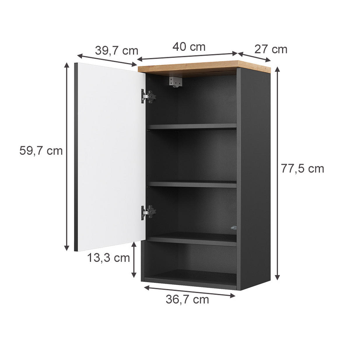 BADSCHRANK Eden Anthrazit 40 x 77.5 cm - Anthrazit/Hellgrau, Holzwerkstoff (40/77.5/27cm) - Vicco