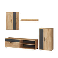 WOHNWAND Berno Goldkraft Eiche 4er Set - Honigeiche/Anthrazit, Holzwerkstoff (140/38.7/35.2cm) - Vicco