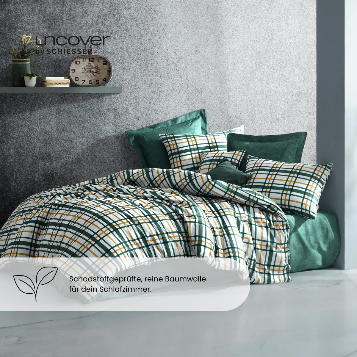 BETTWÄSCHESET Maxim - Baumwollsatin - 2-teilig - 135x200cm - Grün-Senf - Hellbraun, Textil (135/200cm) - Uncover by Schiesser