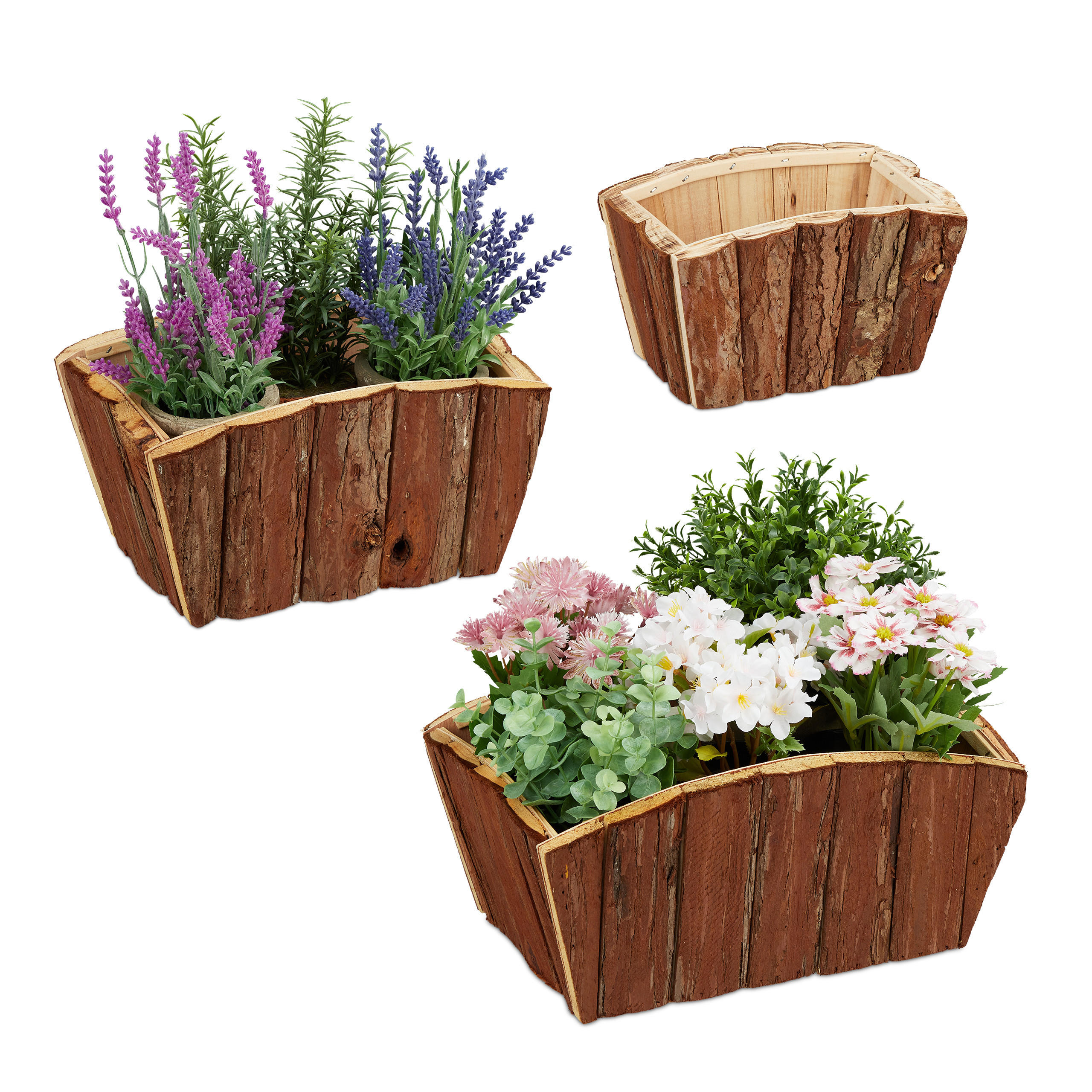 3xHOLZBLUMENKASTEN - Braun, Holz (32/15/23cm) - Relaxdays