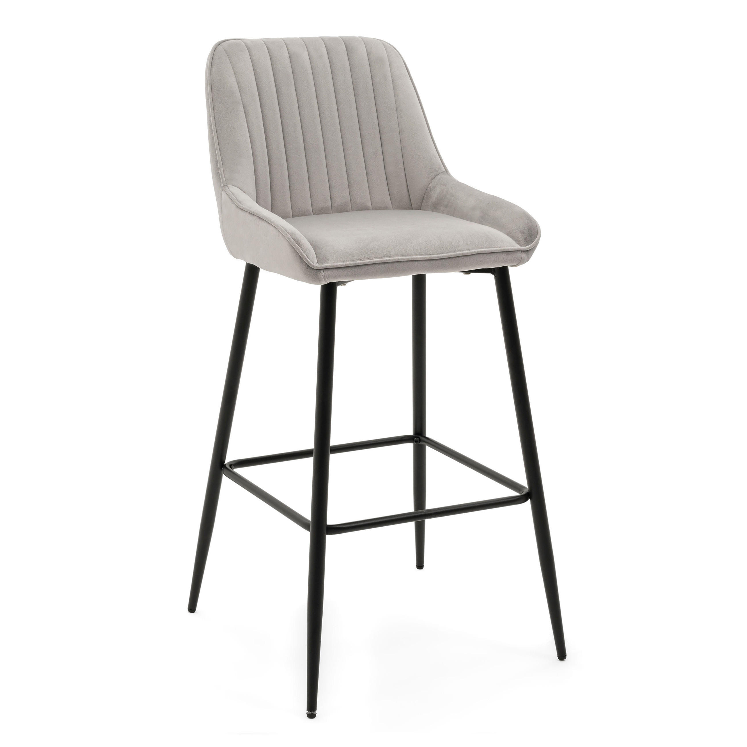 BARHOCKER PASSO gepolstert mit Steppung - hellgrau - Samt Velours - Hellgrau/Schwarz, Metall (50/102/55cm) - NEW HOME