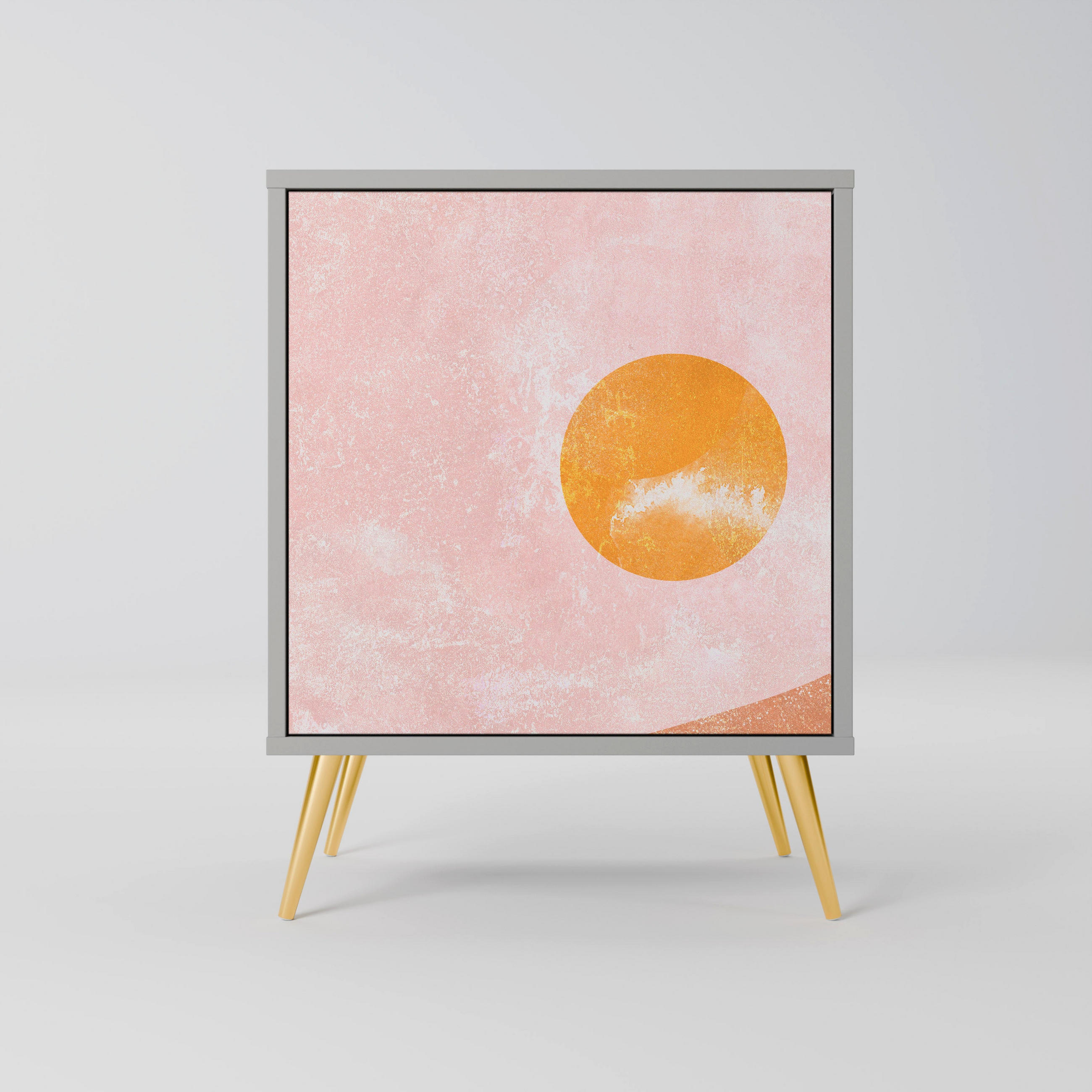 SIDEBOARD LUMINOUS SUNLIGHT, Grau, 57,5x42x75,5 cm, Goldfarbene Metallfüße - Goldfarben/Multicolor, Holzwerkstoff/Metall (57.5/75.5/42cm) - SpaceRebels