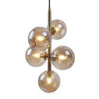 PENDELLEUCHTE - Metall / Glas - 5-flammig - Goldfarben/Bernsteinfarben, Glas/Metall (28/28/167cm) - home24