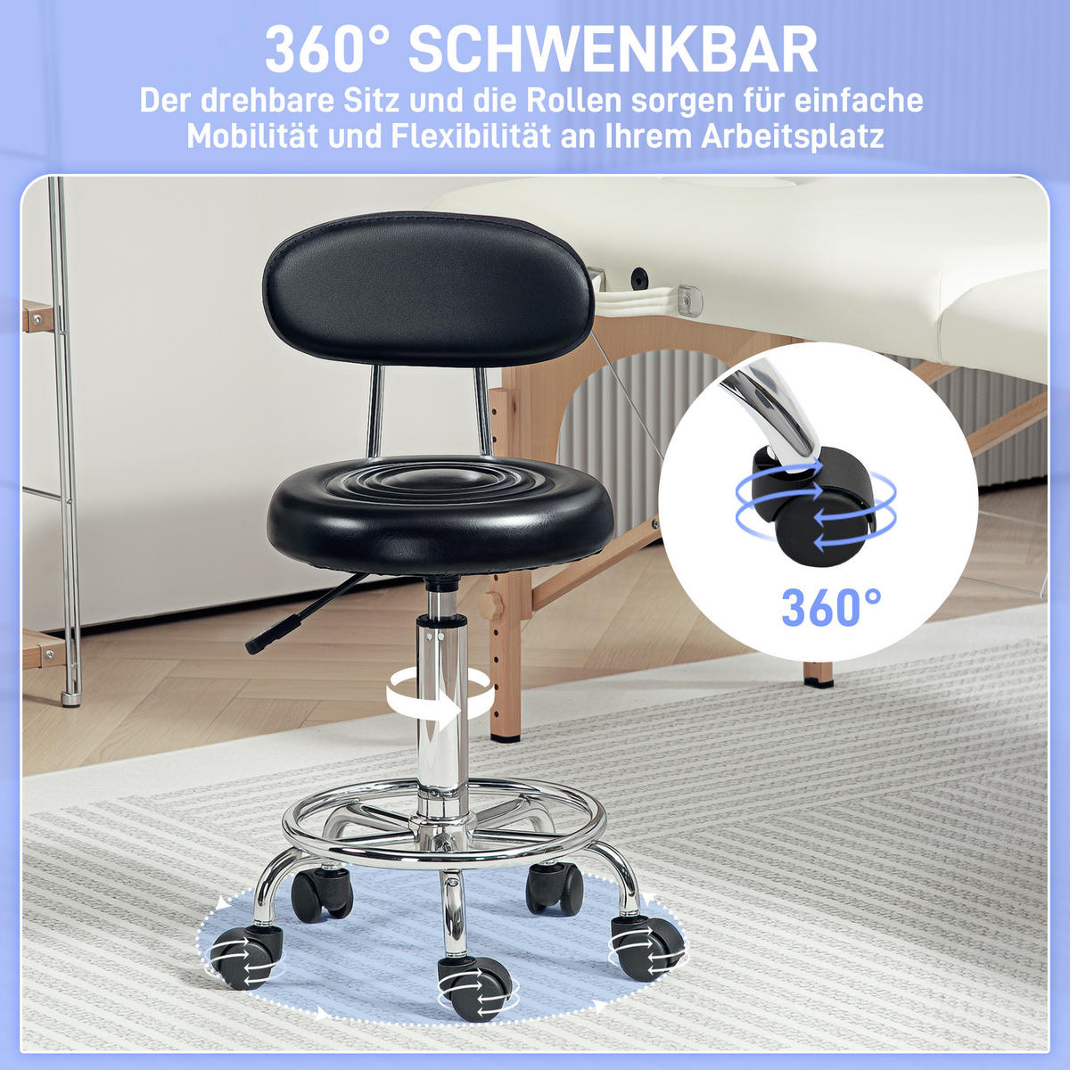 ROLLHOCKER höhenverstellbar Drehhocker, 32 x 40 x 70-86 cm, Schwarz - Schwarz, Kunststoff (40/86/32cm) - HOMCOM