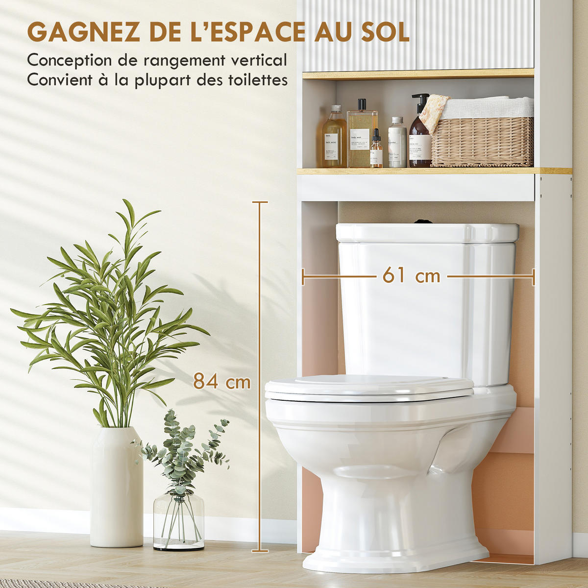 BADEZIMMERREGAL DE-15949 3 Ebenen mit verstellbaren Böden Weiß - Weiß, Holzwerkstoff (20/170.5/64cm) - ComfortXL