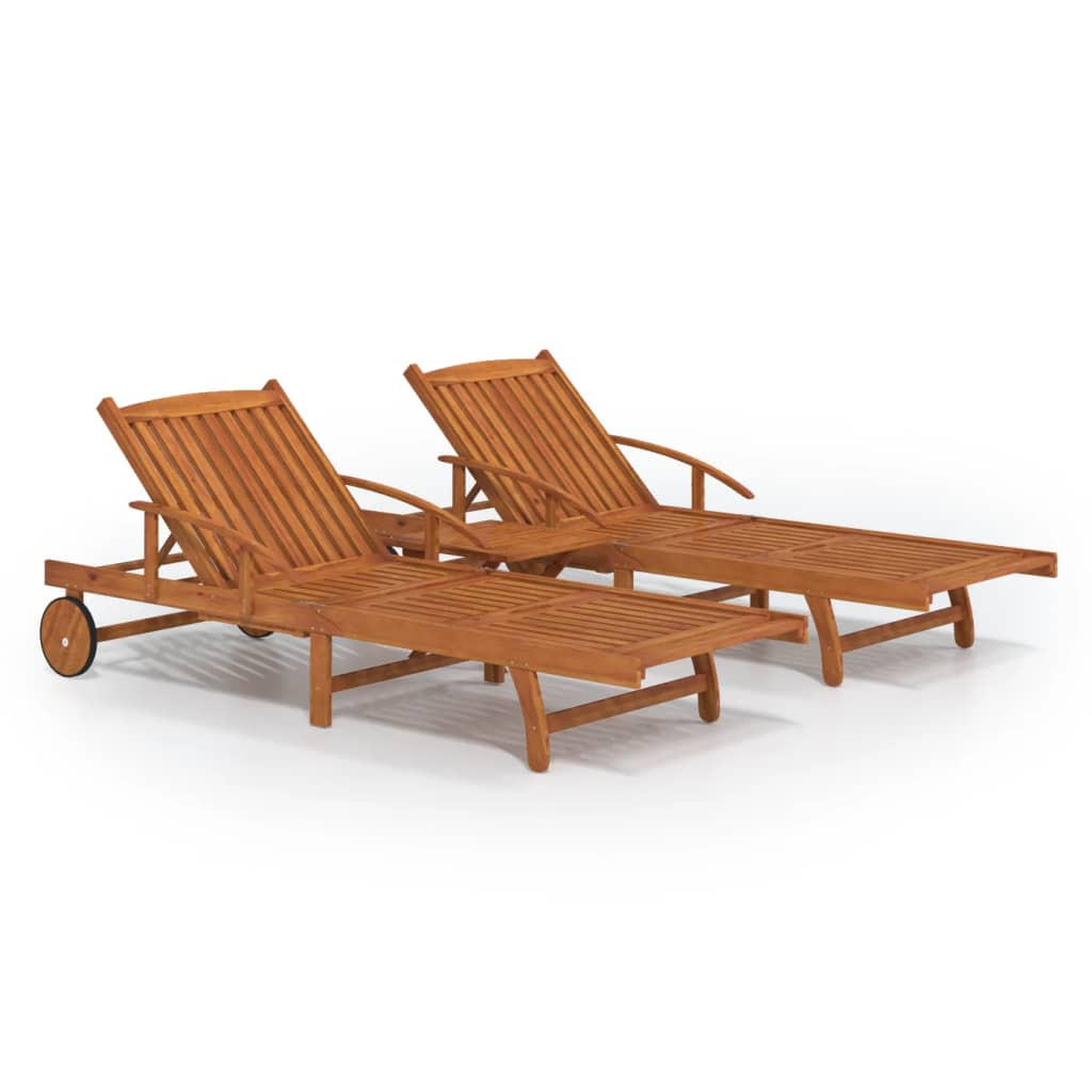 SONNENLIEGEN 2 Stk. mit Tisch Massivholz Akazie - Braun, Holz (68/85/200cm) - furnicato