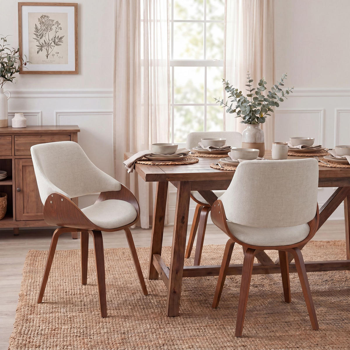 ESSZIMMERSTUHL Stoff Walnuss/Creme - Walnussfarben/Creme, Holz/Textil (52/86/54cm) - CLP