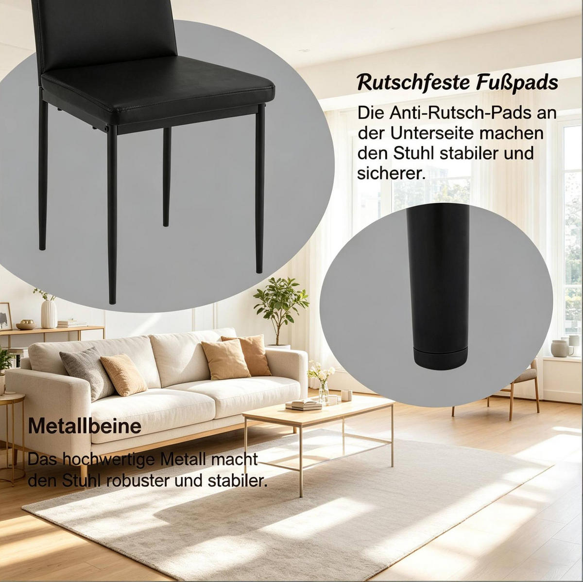 ESSSTUHL 4er-Set mit hoher Rückenlehne Kunstleder Schwarz - Schwarz, Metall (42.5/94.5/40.1cm) - Meubliv