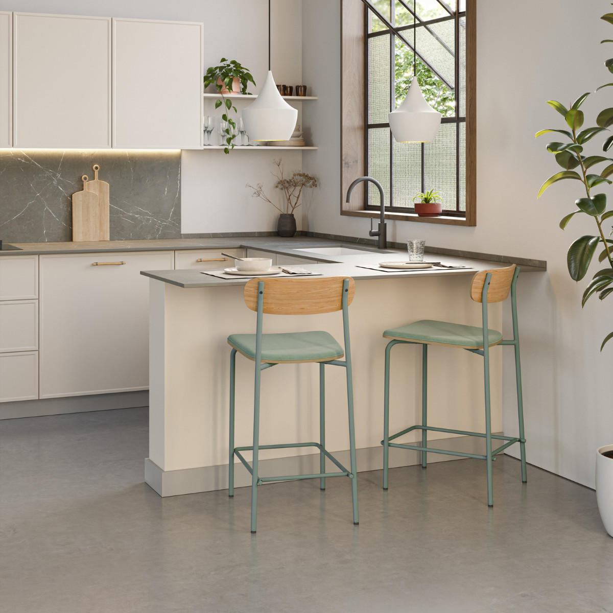 HOCKERN (Set aus 2) aus stoff mit schwarzen metallbeinen - adriana 42/48/66 cm - Grün, Textil (48/66/42cm) - Drawer