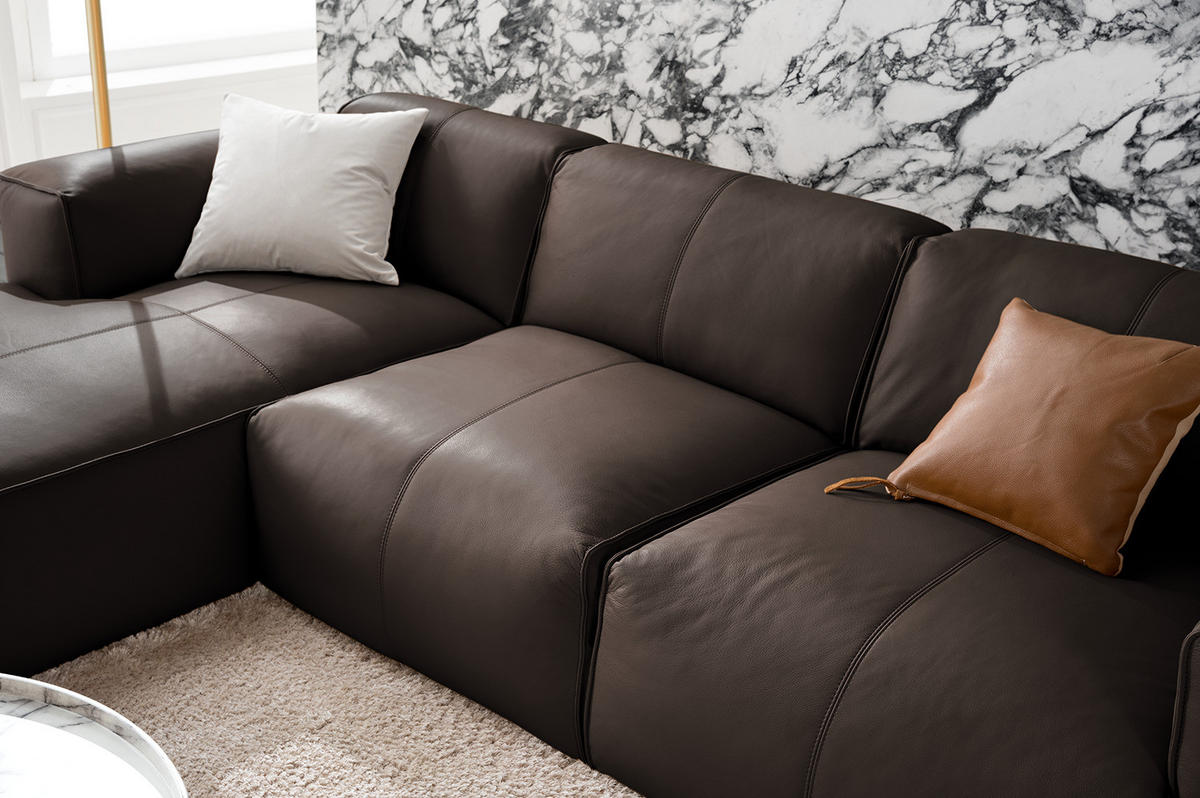 3-SITZER ECKSOFA mit Longchair - Dunkelbraun/Schwarz, Leder/Kunststoff (284/173cm) - home24