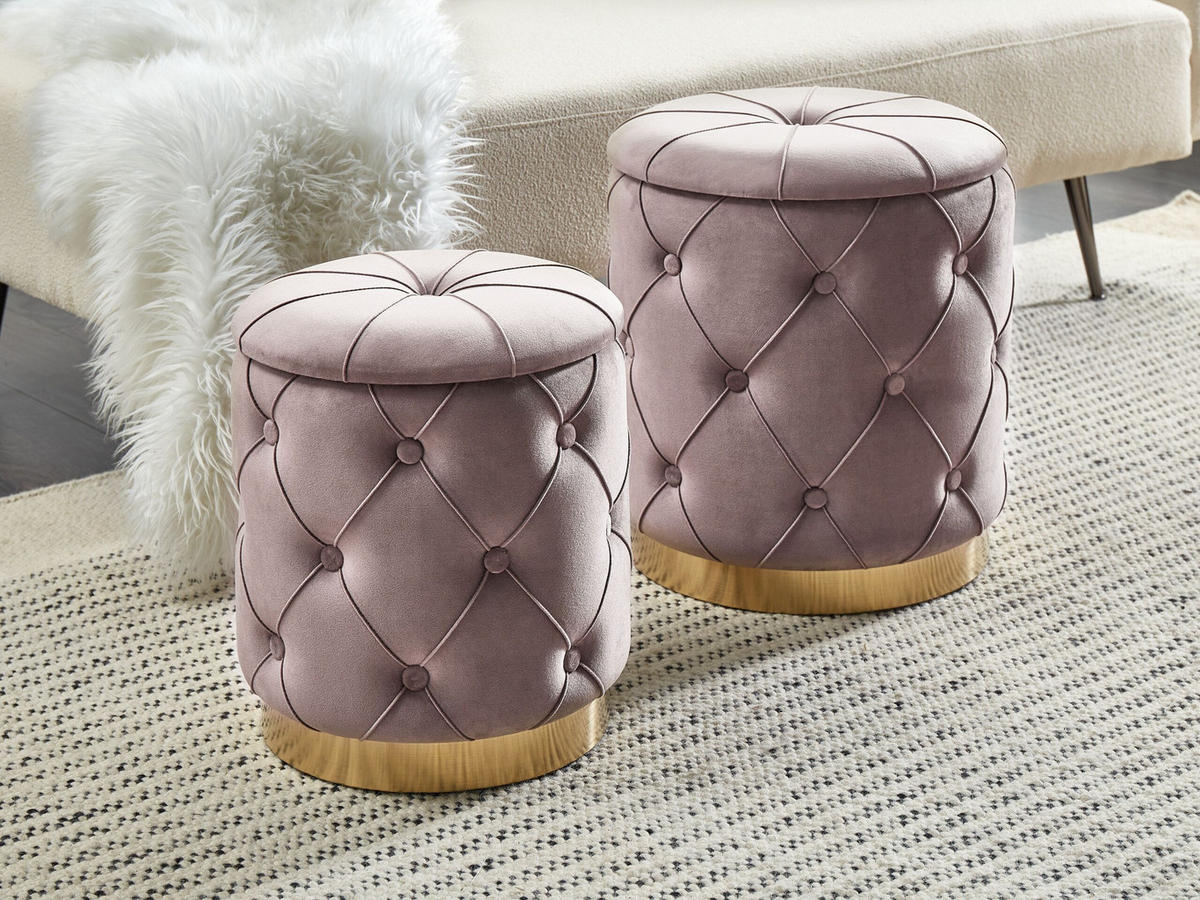 POUF 2er-Set Taupe Pueblo - Taupe/Goldfarben, Textil (33/44/33cm) - Beliani