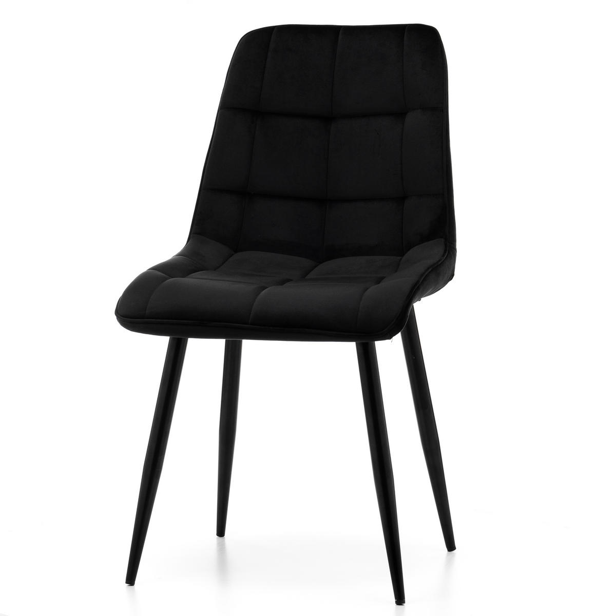 STUHL CHIC gespolsterter mit Steppung - schwarz - Samt Velours - Schwarz, Metall (50/88/47cm) - NEW HOME