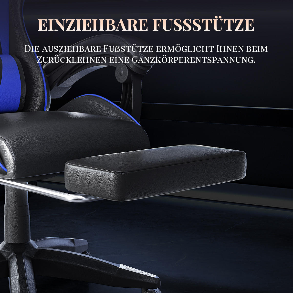 GAMINGSTUHL Schwarz-Blau,mit Massage,Fußstütze, Ergonomisch, Verstellbar - Blau, Metall (26/59/77cm) - Rattrix