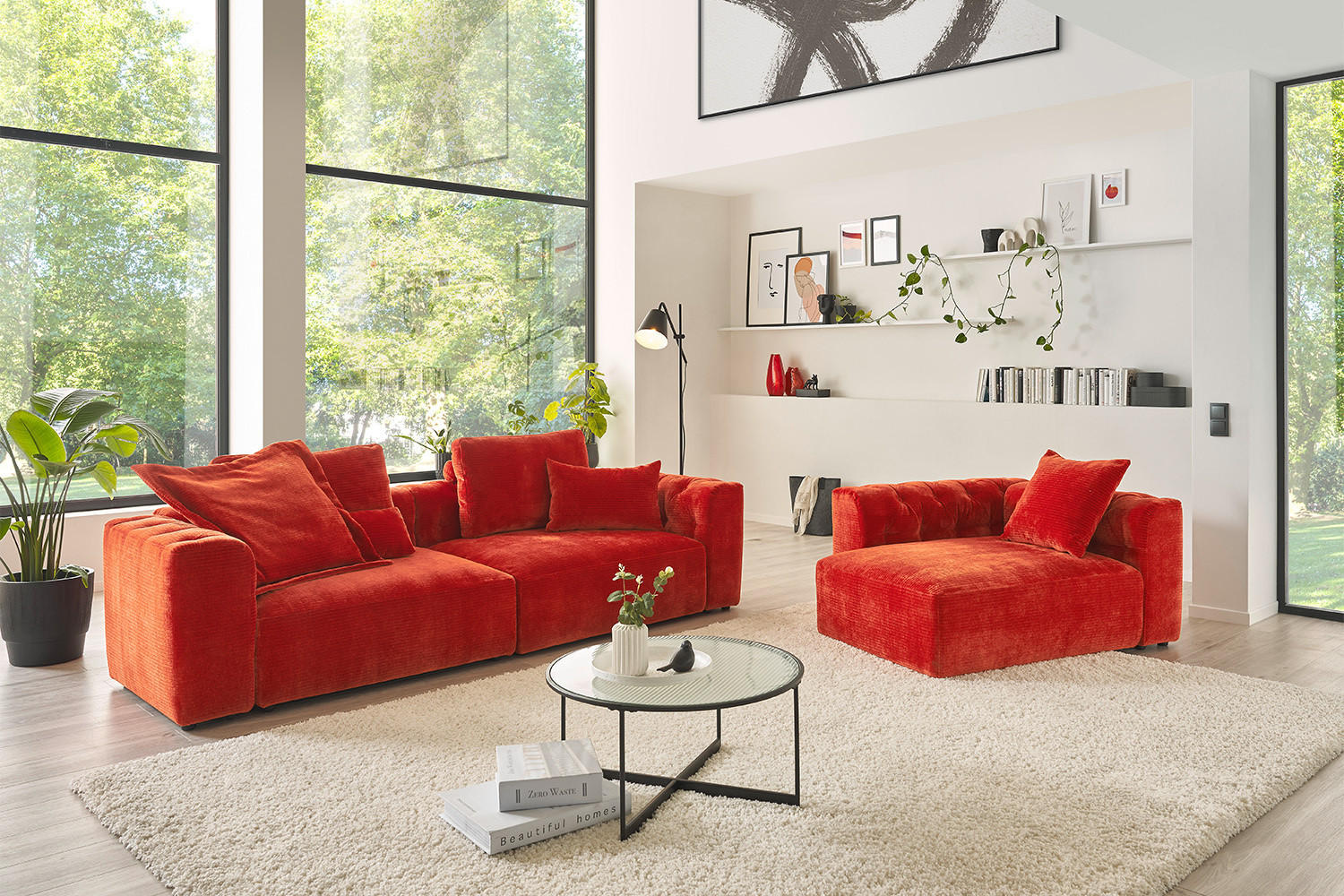 SOFA SITZELEMENT SEPHI Rot Cord - Rot/Schwarz, Kunststoff/Textil (107/62/27cm) - KAWOLA