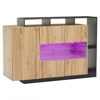 SIDEBOARD DE-37732 mit LED-Beleuchtung und verstellbaren Böden Holzfarbe/Schwarz - Schwarz/Naturfarben, Holzwerkstoff (140/93.5/44cm) - ComfortXL