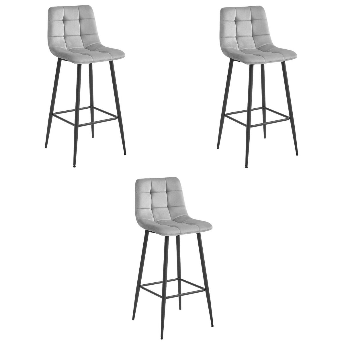 BARHOCKER 3-er Set TEOTO silbergrauer Sitz, schwarze Basis - Silberfarben/Schwarz, Textil (43.5/104/32.5cm) - Valora