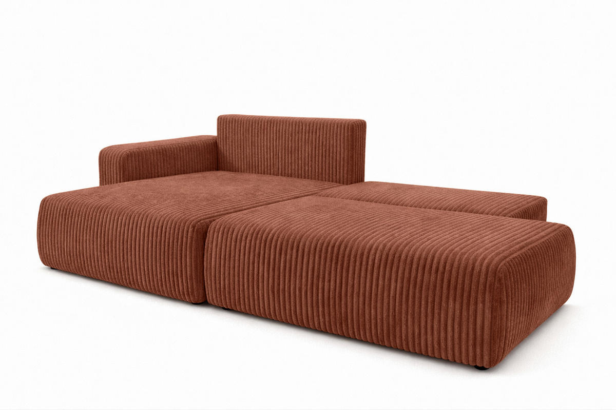 ECKSOFA Mit Schlaffunktion Und Bettkasten, Cordstoff Tilia, Kupfer, Links, OPEN XL - Orange, Holz (262/145cm) - Kaiser Möbel