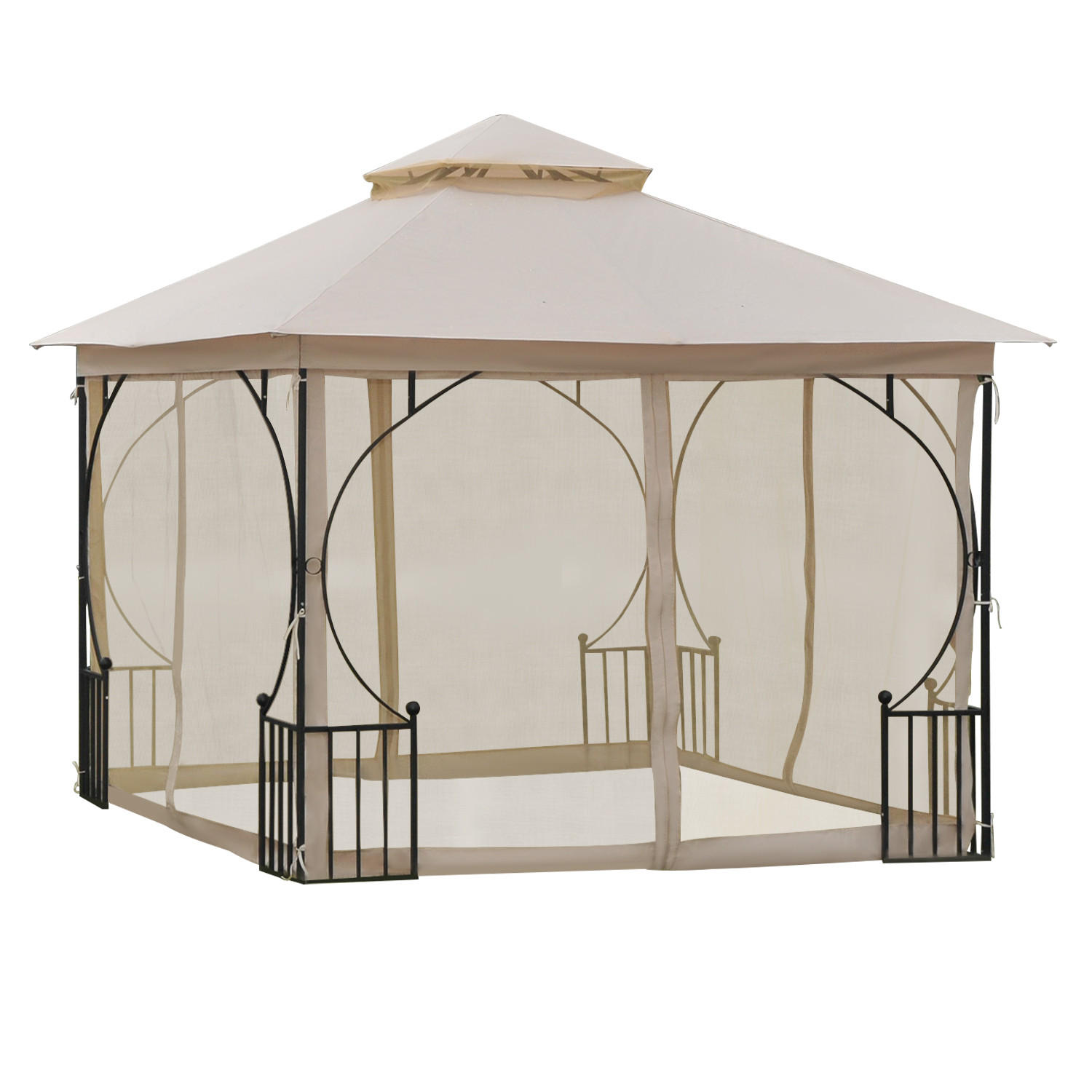 PAVILLON, Beige+Schwarz, Metall, Polyester, Moskitonetz - Beige, Metall (295/275/295cm) - Outsunny