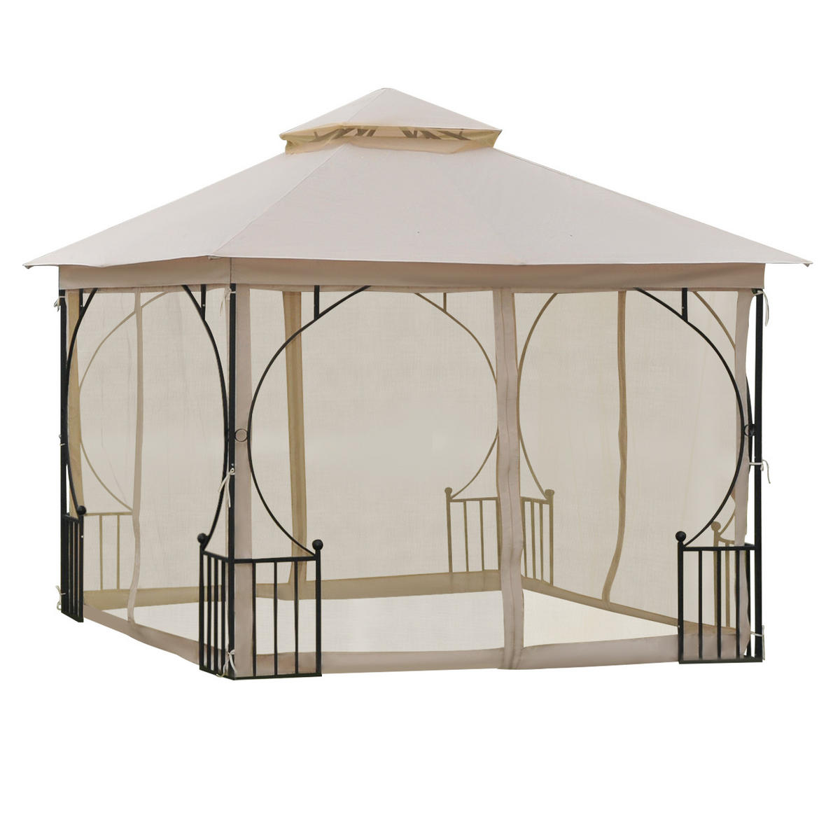 PAVILLON, Beige+Schwarz, Metall, Polyester, Moskitonetz - Beige, Metall (295/275/295cm) - Outsunny
