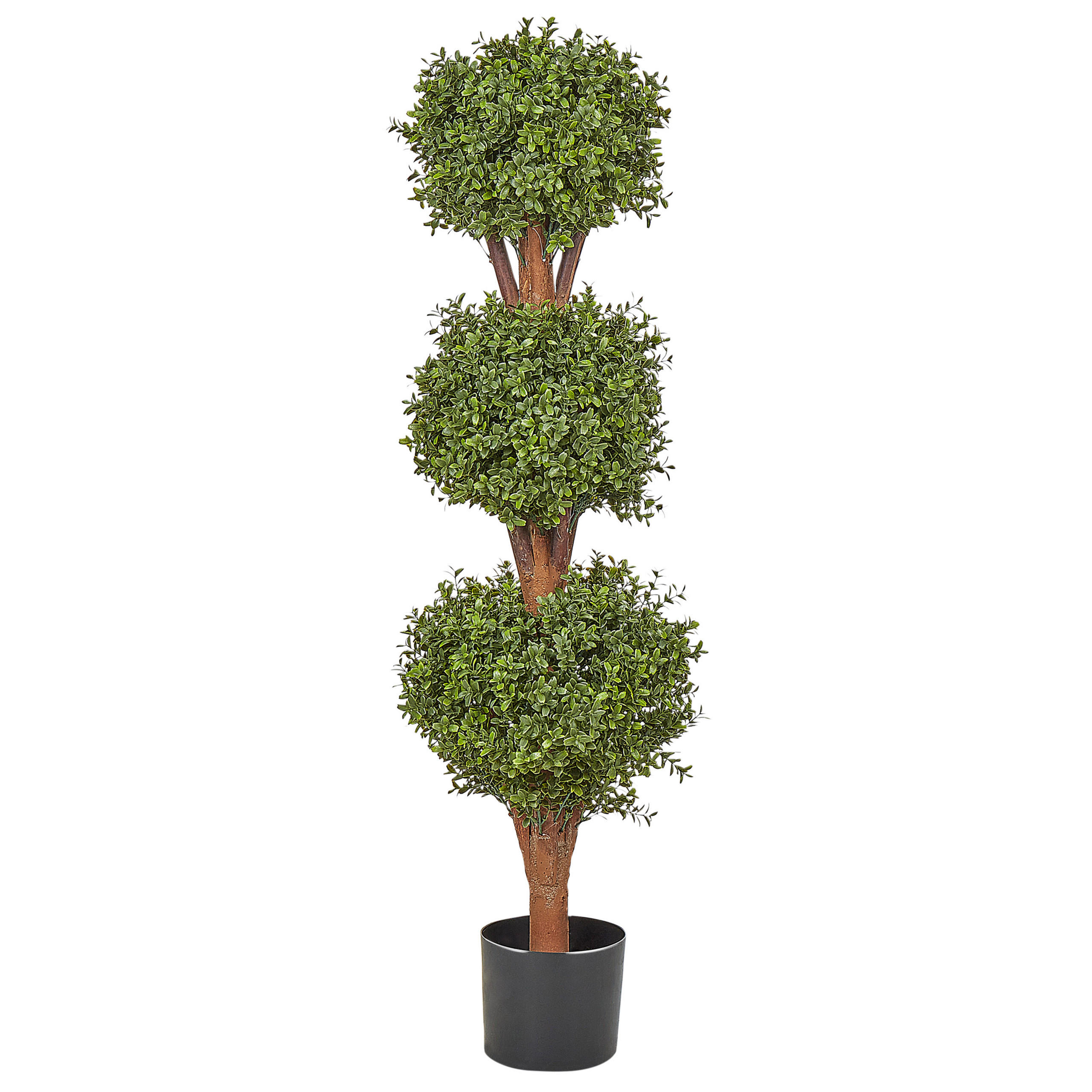 Beliani UMĚLÁ ROSTLINA v květináči 120 cm Zelená/Tmavší Odstín dřeva Buxus Kulový stromek