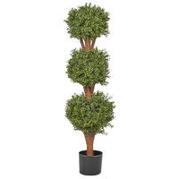 KUNSTPFLANZE im Blumentopf 120 cm Grün/Dunkler Holzfarbton Buxus Ball Tree - Dunkelbraun/Grün, Kunststoff (120cm) - Beliani