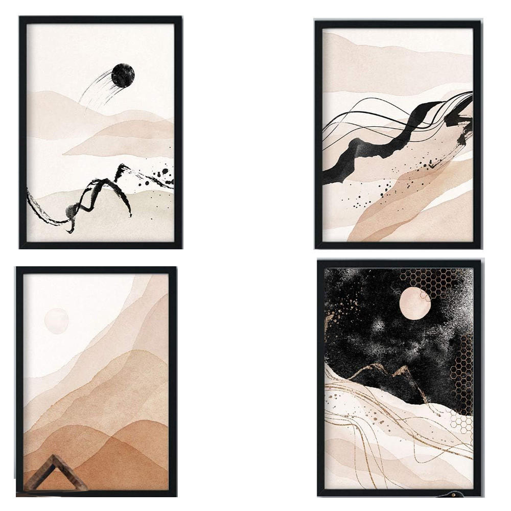 POSTER Set mit 4 Blätter und abstrakten Formen mit braunen Tönen A4 Rahmenlos - Klar, Papier (29.7/3cm) - Nacnic