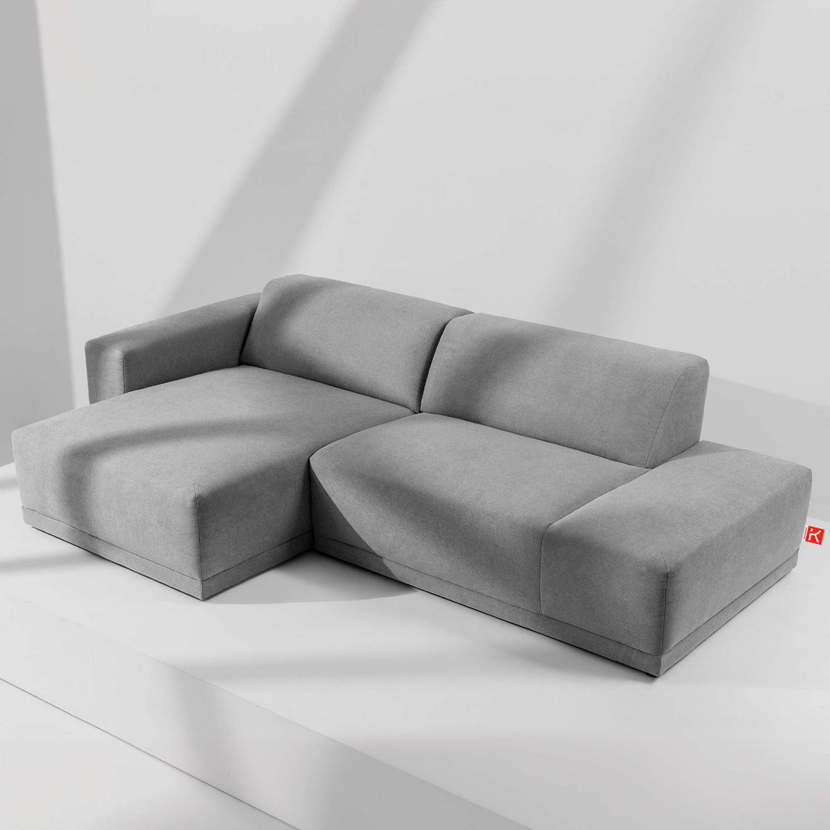 ECKSOFA LINKS MUDI in moderner Optik mit hochwertigem Kaltschaum, Cord-Stoff, Aschgrau - Schwarz/Grau, Textil (280/160cm) - KONSIMO®