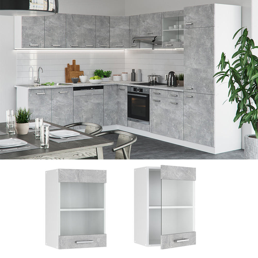 KÜCHENGLASSCHRANK R-Line Beton 40 cm - Schieferfarben/Hellgrau, Holzwerkstoff (40/60/31cm) - Vicco